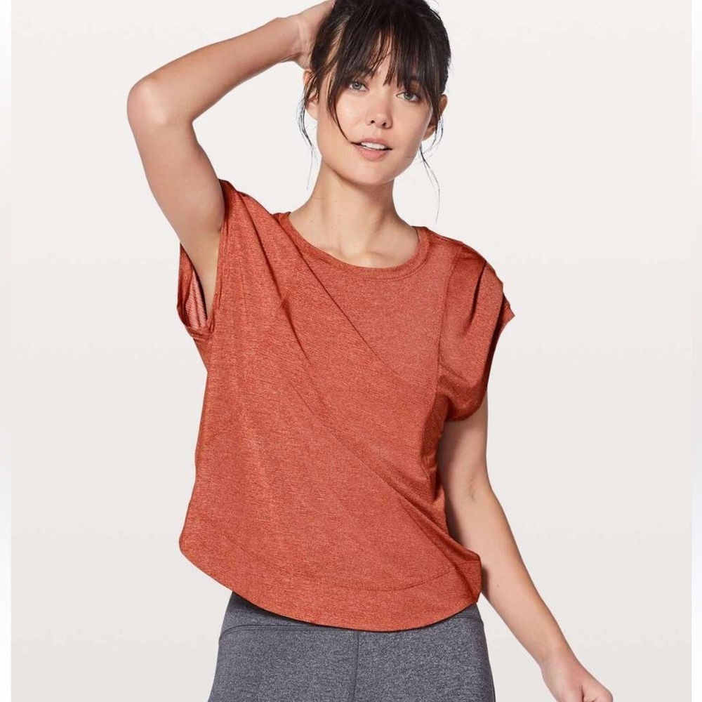 lululemon athletica Gait Keeper, Heathered Bonfire Orange Short Sleeve Top